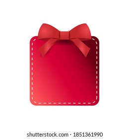 Rounded paper label with silk ribbon design isolated on white background