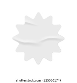 Pegatina de papel redondeada con textura arrugada, etiqueta aislada o emblema con espacio de copia. Un trozo de material de hoja desmoronada. Vector en ilustración de estilo realista