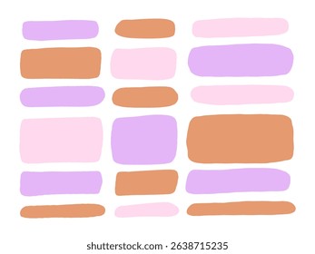 Rounded Pastel Block Shape Collection. A soft and colorful collection of 18 pastel block shapes in rounded hand drawn style featuring pill bars capsules and rectangles. Perfect for UI design sticker
