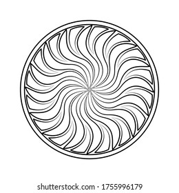 Rounded pattern for coloring, vector optical illusion. Isolated circle with curve lines inside.