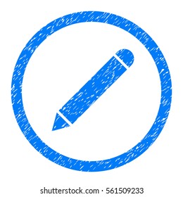 Rounded Pencil rubber seal stamp watermark. Icon symbol inside circle with grunge design and dirty texture. Unclean vector blue sign.