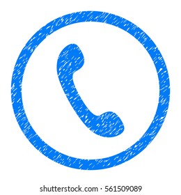 Rounded Phone rubber seal stamp watermark. Icon symbol inside circle with grunge design and dirty texture. Unclean vector blue sign.