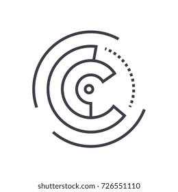 rounded pie chart vector line icon, sign, illustration on background, editable strokes