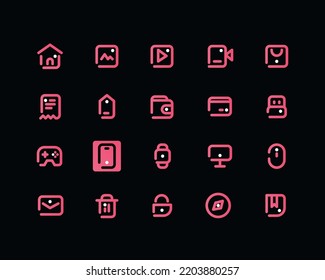 Rounded Pink Modern Simple Line Icon Collection