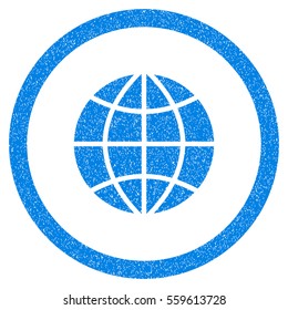 Rounded Planet Globe rubber seal stamp watermark. Icon symbol inside circle with grunge design and unclean texture. Unclean vector blue sign.