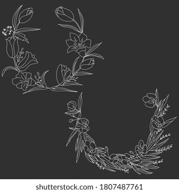 rounded plant for borders decoration line art drawing