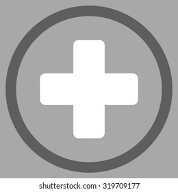 Rounded Plus vector icon. Style is bicolor flat symbol, dark gray and white colors, rounded angles, silver background.