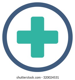 Rounded Plus vector icon. Style is bicolor flat symbol, cobalt and cyan colors, rounded angles, white background.