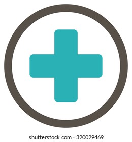 Rounded Plus vector icon. Style is bicolor flat symbol, grey and cyan colors, rounded angles, white background.