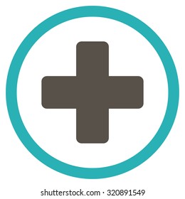 Rounded Plus vector icon. Style is bicolor flat symbol, grey and cyan colors, rounded angles, white background.