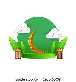 Rounded podium with lantern and moon design vector