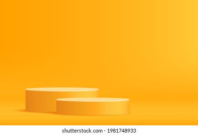 Podio redondeado para la visualización del producto en una escena mínima, plantilla de paso peatonal amarillo