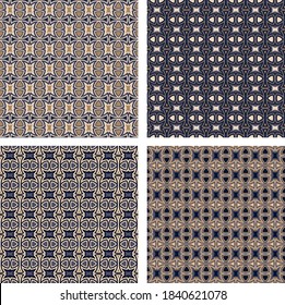 rounded polygons, segments and art forms are arranged in a specific order. vector set of arabic seamless patterns in four colors.
