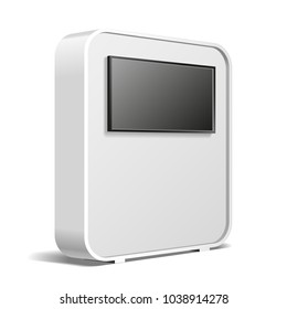 Rounded POS POI Blank Empty Advertising Retail Stand Stall Bar Display, Banner, Display, Screen. On White Background Isolated. Mock Up Template Ready For Your Design. Product Advertising Vector EPS10