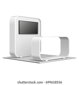 Rounded POS POI Blank Empty Advertising Retail Stand Stall Bar Display, Banner. On White Background Isolated. Mock Up Template Ready For Your Design. Product Advertising Vector EPS10