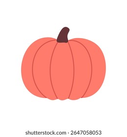 Rounded pumpkin in coral shade with dark stem, perfect for fall food designs and thanksgiving illustrations