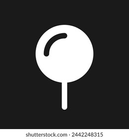 Rounded push pin dark mode glyph ui icon. Highlight location. User interface design. White silhouette symbol on black space. Solid pictogram for web, mobile. Vector isolated illustration