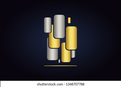 A lot of rounded ractangles. Abstract shapes in silver and golden colors. Creative objects with straight line below. Original business vector logo for web and print