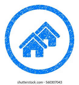 Rounded Realty rubber seal stamp watermark. Icon symbol inside circle with grunge design and dust texture. Unclean vector blue sign.