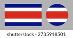 Rounded, rectangle badges National flag of Costa Rica. Set of Costa Rica flag circular, rectangular icons. Backdrop flag of Costa Rica.
