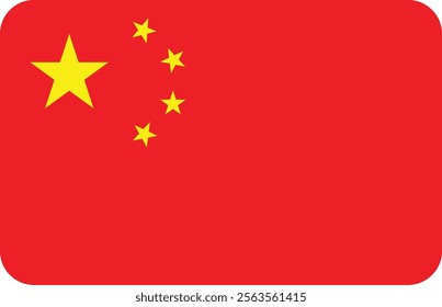 Rounded Rectangle China Flag with Red Color and Five Yellow Star