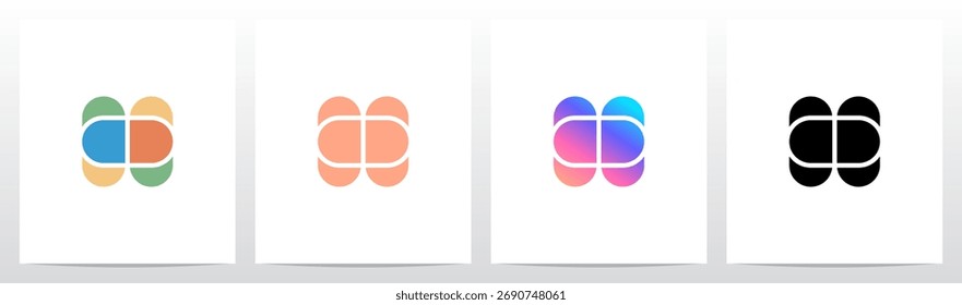 Retângulo arredondado cruzar sobreposição linhas corte letra inicial logotipo design H