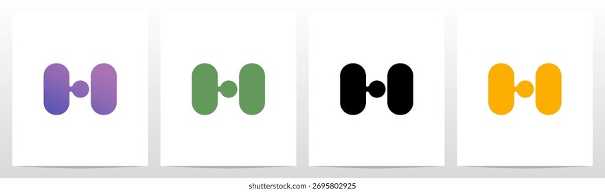 Rounded Rectangle Dots Connected Organic Shape Letter Logo Design H