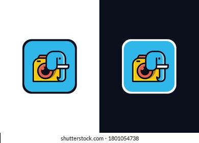 Rounded rectangle with elephant camera for application logo design vector template