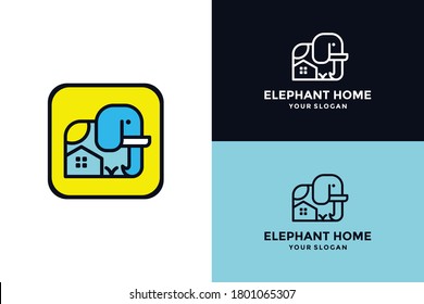 Rounded rectangle with elephant home for application logo design vector template