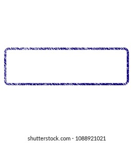 Rounded rectangle frame grunge textured template. Vector draft element with grainy design and scratched texture in blue color. Designed for overlay watermarks and rubber seal imitations.