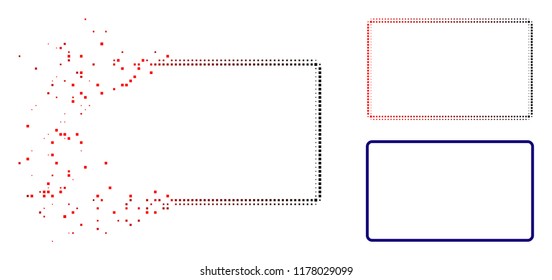 Rounded rectangle frame icon in sparkle, pixelated halftone and undamaged solid variants. Pieces are composed into vector dissolving rounded rectangle frame symbol.