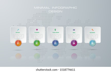 Rounded rectangle Infographic template with 5 options, workflow, process chart,Timeline infographics design vector can be used for workflow layout, diagram, annual report. - Vector
