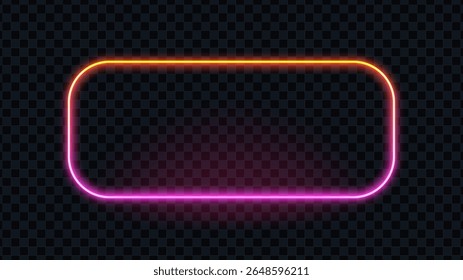 Quadro de neon de retângulo arredondado com cor laranja brilhante e rosa. Banner de luz futurista para design.