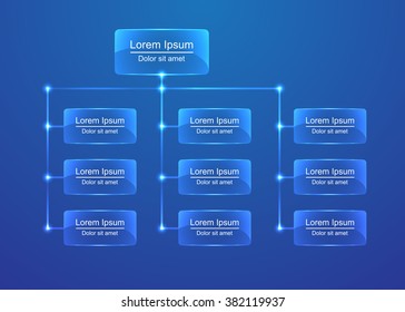 Rounded Rectangle Organization Chart Infographics, Abstract Blue Background, Business Flowchart Work Process, Vector Illustration.