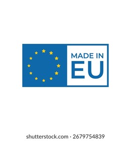 Diseño de pegatina rectangular redondeado con estrellas de la Unión Europea y texto.