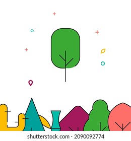 Rounded rectangle tree filled line vector icon, simple illustration, forest, garden related bottom border.