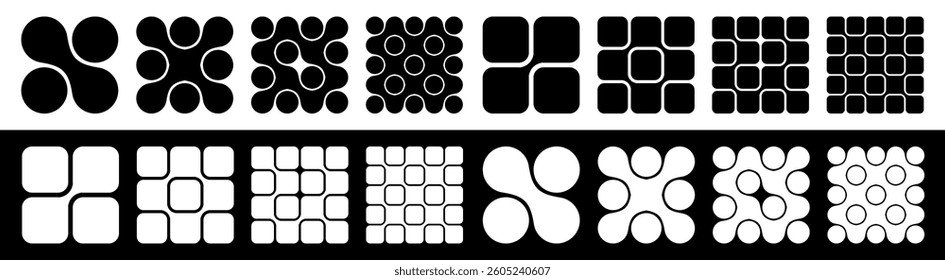 Rounded rectangles and circles shapes connected to each other set