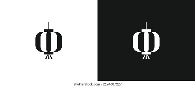 Rounded rectangular carrying lantern flat icon for web. Hanging lantern sign web icon silhouette with invert color. Lantern solid black icon vector design. Mid-Autumn Festival or Moon Festival concept