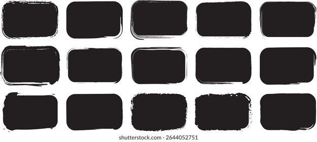 Formas de vetor retangulares arredondadas com texturas de traçado de pincel arrojado e preenchimentos de tinta plana para obras de arte contemporâneas, abstratas e em estilo pôster.