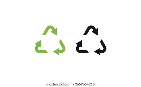 Rounded recycle symbol icon set in green and black. Perfect for eco-friendly packaging, sustainability campaigns, zero waste projects, environmental awareness, and green product branding