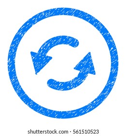 Rounded Refresh CCW rubber seal stamp watermark. Icon symbol inside circle with grunge design and unclean texture. Unclean vector blue sign.