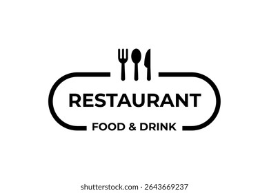 Rounded restaurant logo. Restaurant badge, poster with fork spoon and knife. Vector emblem template.
