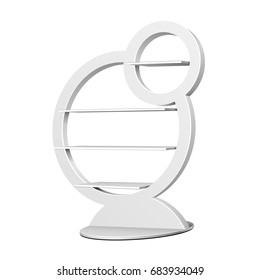 Rounded Retail Shelves Floor Display Rack For Supermarket Blank Empty Displays. Mock Up. 3D Illustration Isolated On White Background. Ready For Your Design. Product Advertising. Vector EPS10