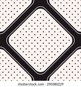 Rounded rhombus in geometrical monochrome pattern, dot, seamless vector background.