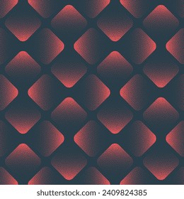 Rounded Rhombus Grid Vector Seamless Pattern Trendy Red Posh Abstract Background. Half Tone Art Illustration for Fashionable Textile Print. Endless Graphic Cool Abstraction Wallpaper Dot Work Texture