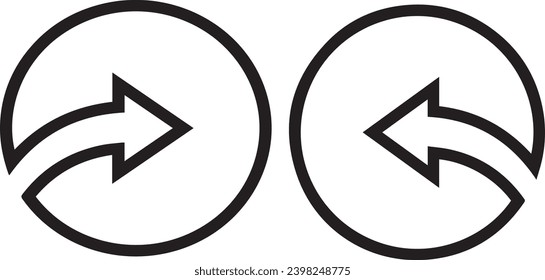 Rounded right left  arrow or next buttons - line art icons for apps and websites 