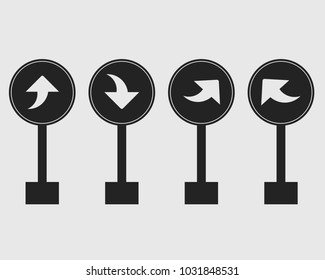Rounded Right turn arrow sign icon set of highway