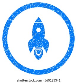 Rounded Rocket Start rubber seal stamp watermark. Icon symbol inside circle with grunge design and dirty texture. Unclean vector blue emblem.