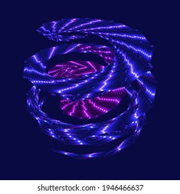 Rounded shape design element set. Dark Blue Metallic Rotating Hypnotic Pattern with  flashing point lights.Illusion effect. 3d Illustration.