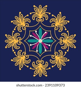 Rounded shape suzani carpet element. traditional home interior element in Uzbekistan.